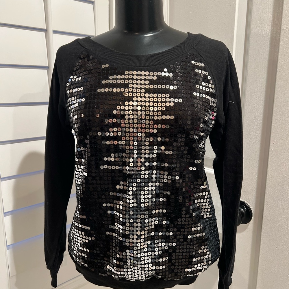 BONGO Black Sequin Pullover Sweatshirt